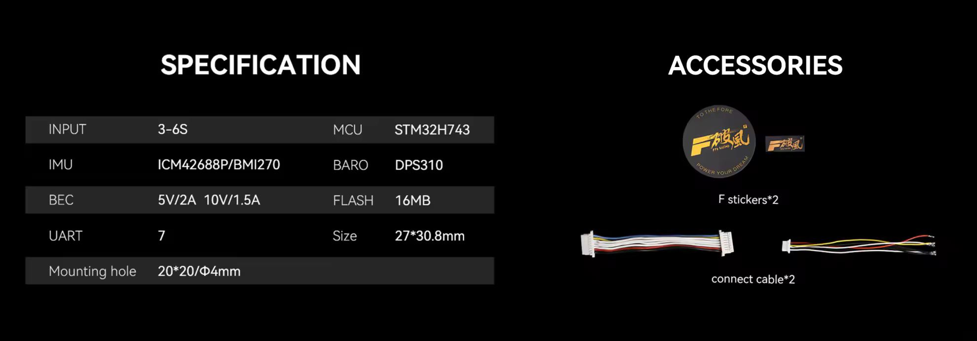 specs of t hobby h7 mini fc and accessories