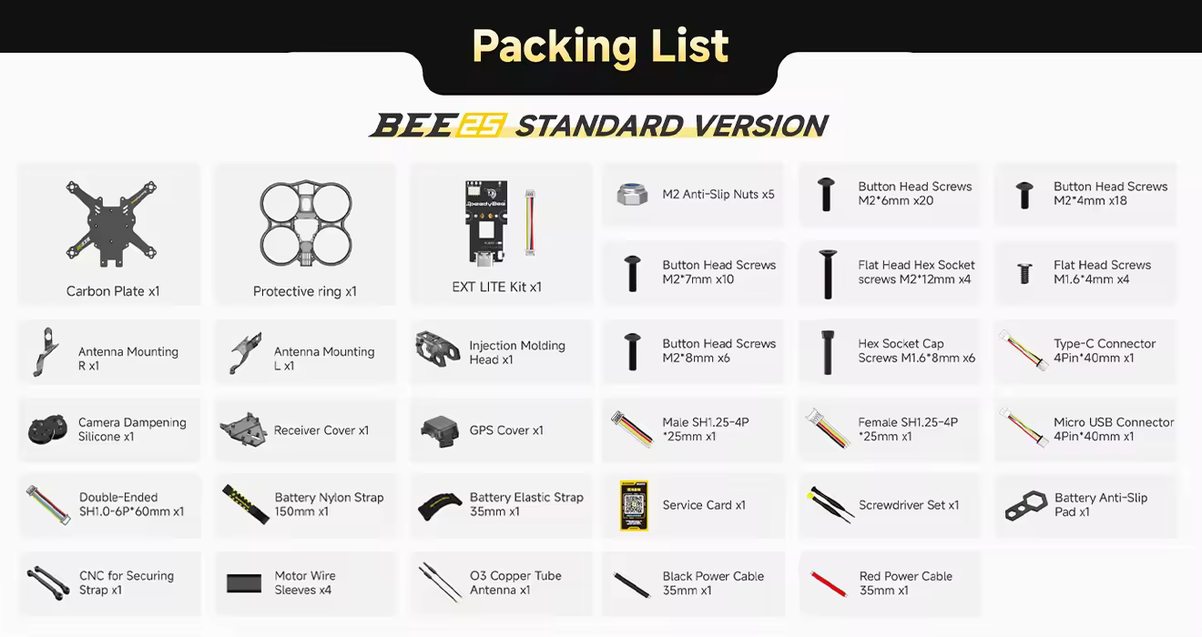 speedybee bee25 wireless tuning frame bee25 packing list