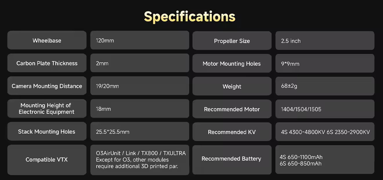speedybee bee25 wireless tuning frame spec