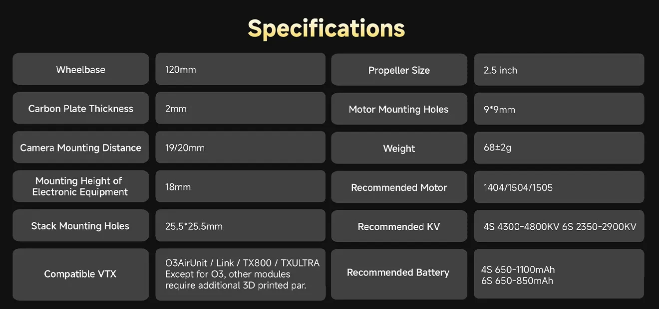 speedybee bee25 wireless tuning frame spec