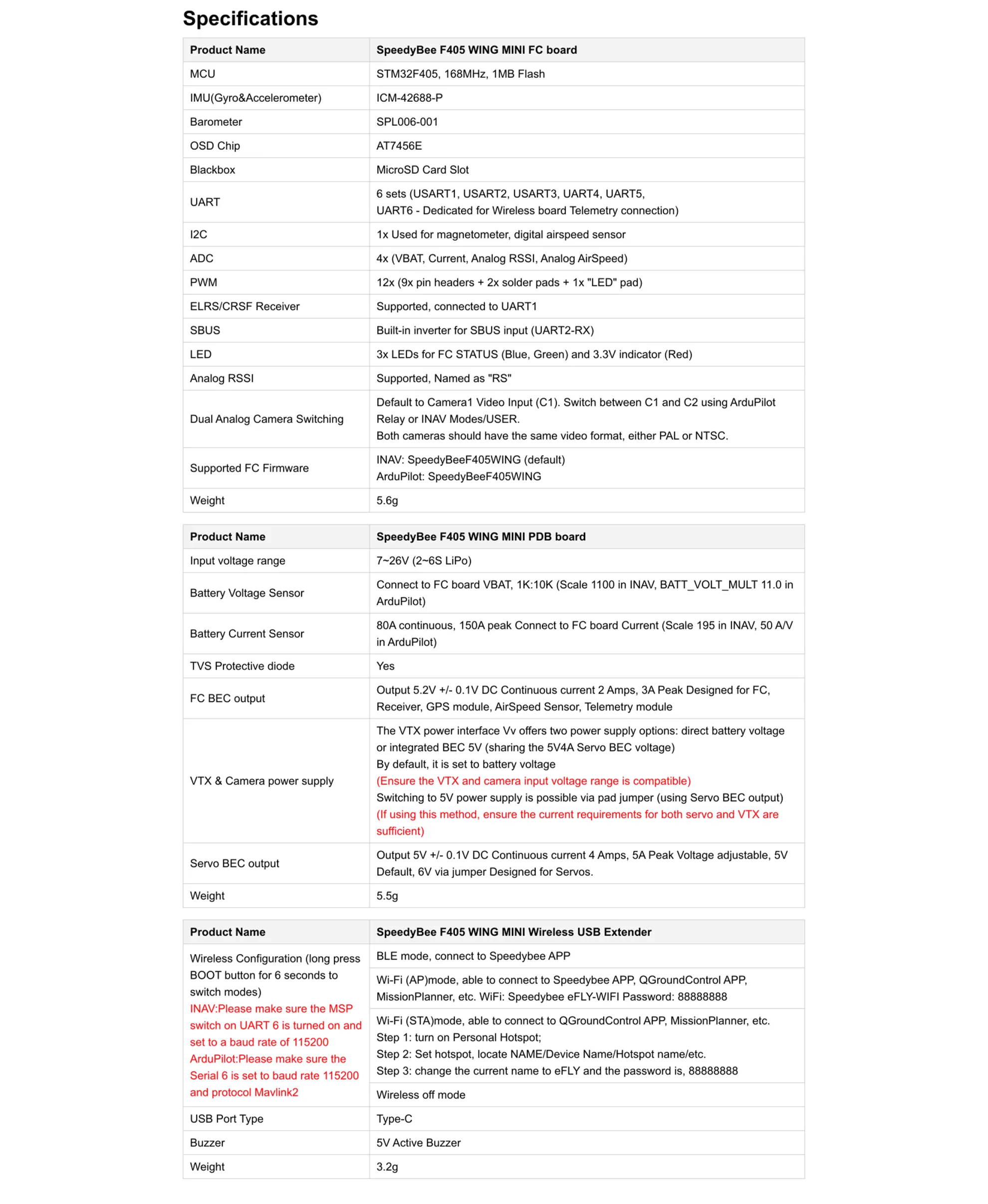 speedybee f405 flight controller specification