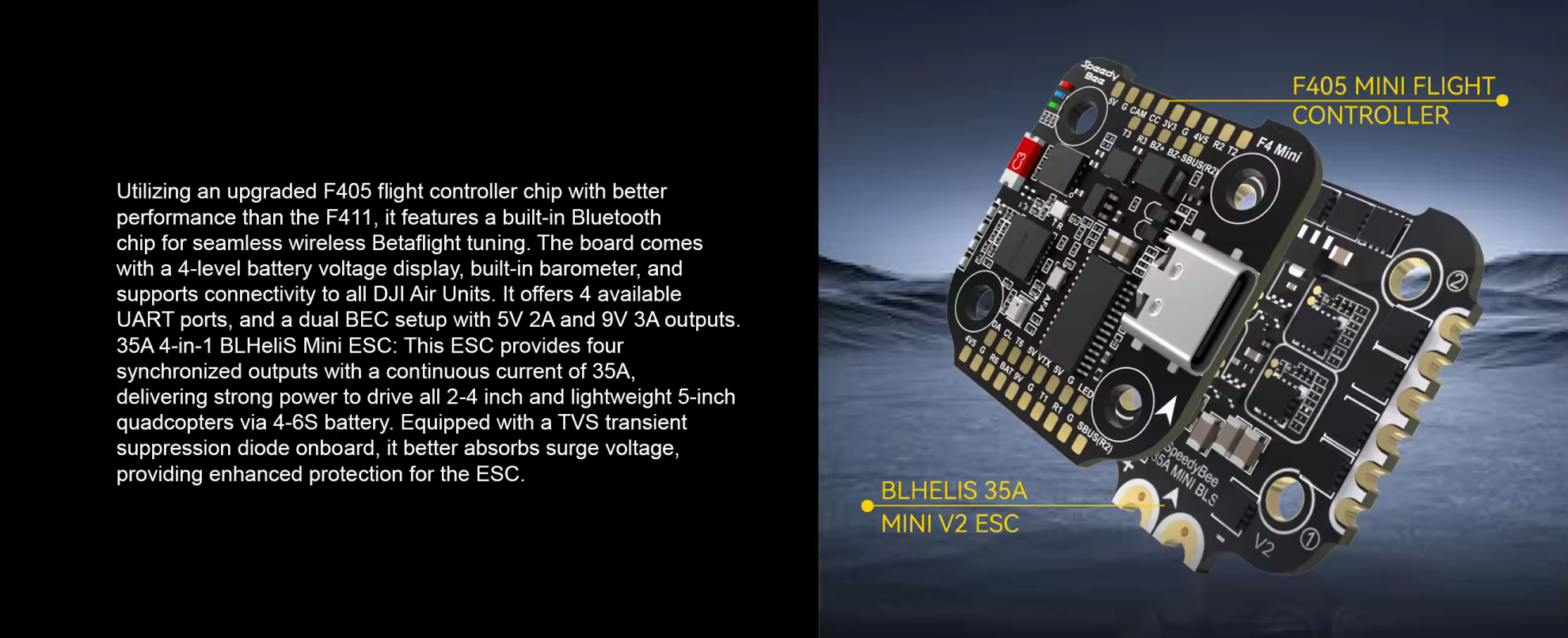 SpeedyBee F405 Mini 35A stack with built in bluetooth
