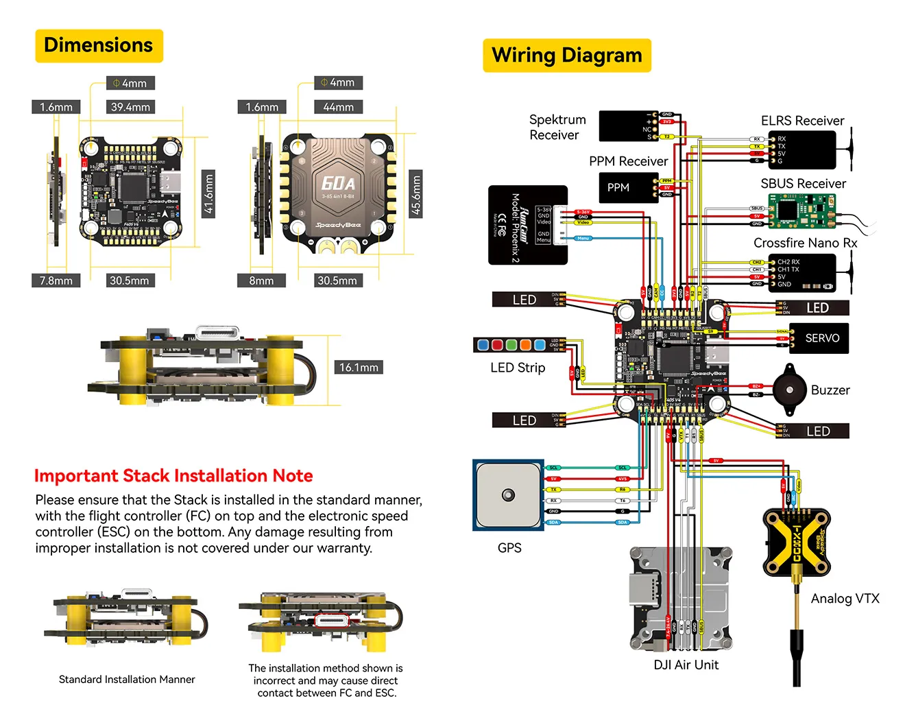 speedybee f405 v4 bls 60a stack dimensions and wiring diagram