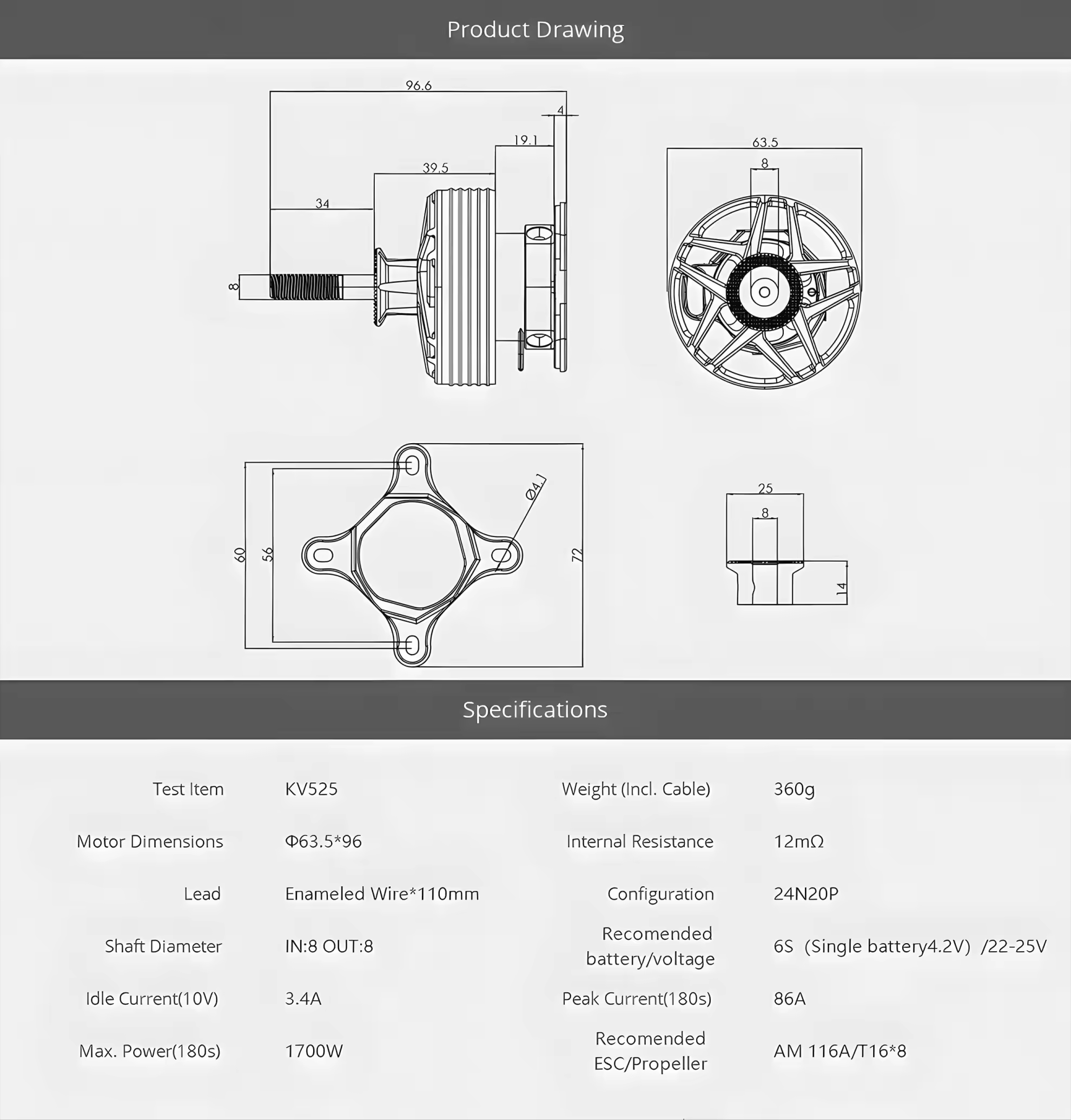 t hobby am600 motor size drawing and specs