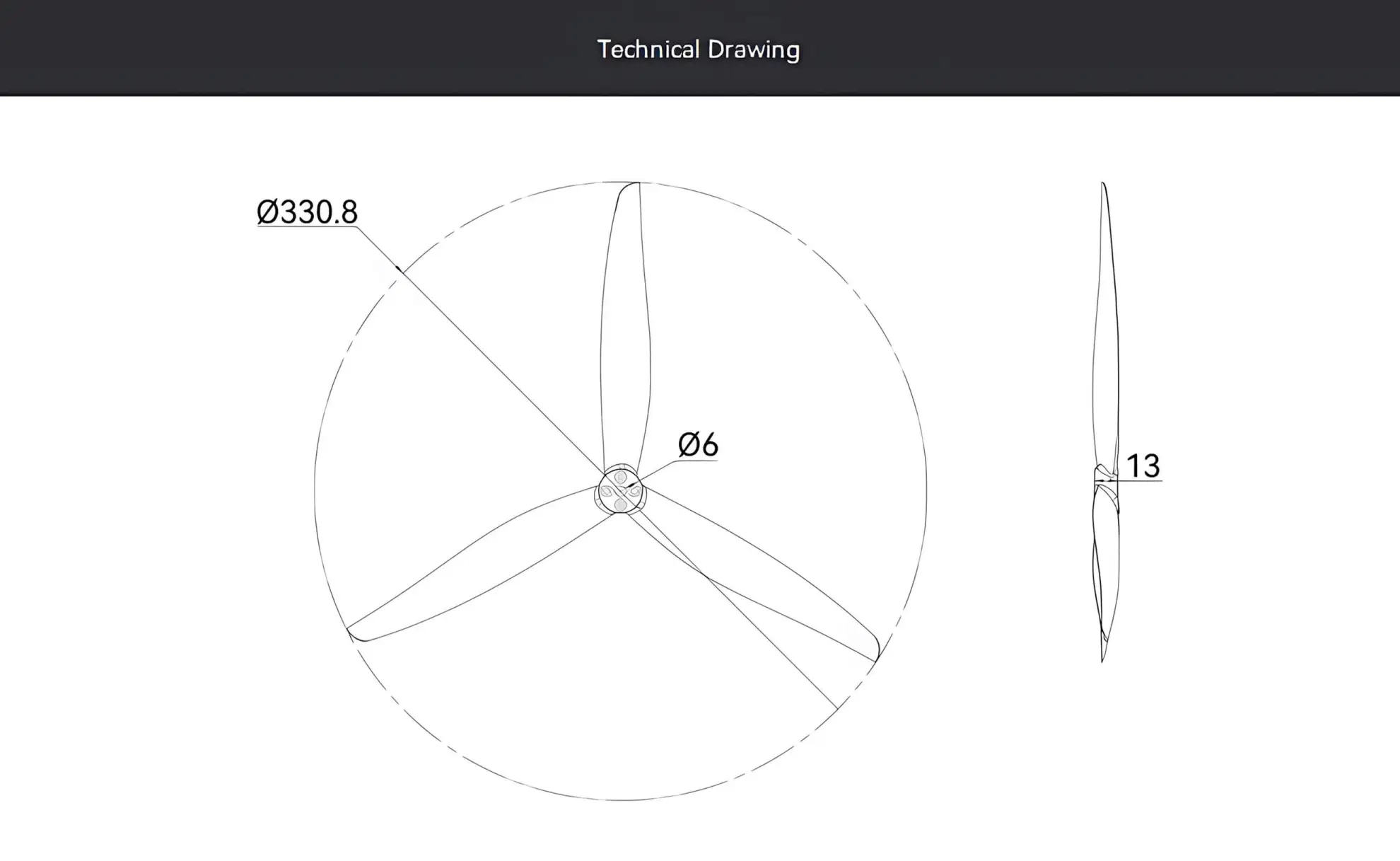 t hobby c13x10 cinematic fpv propeller technical drawing