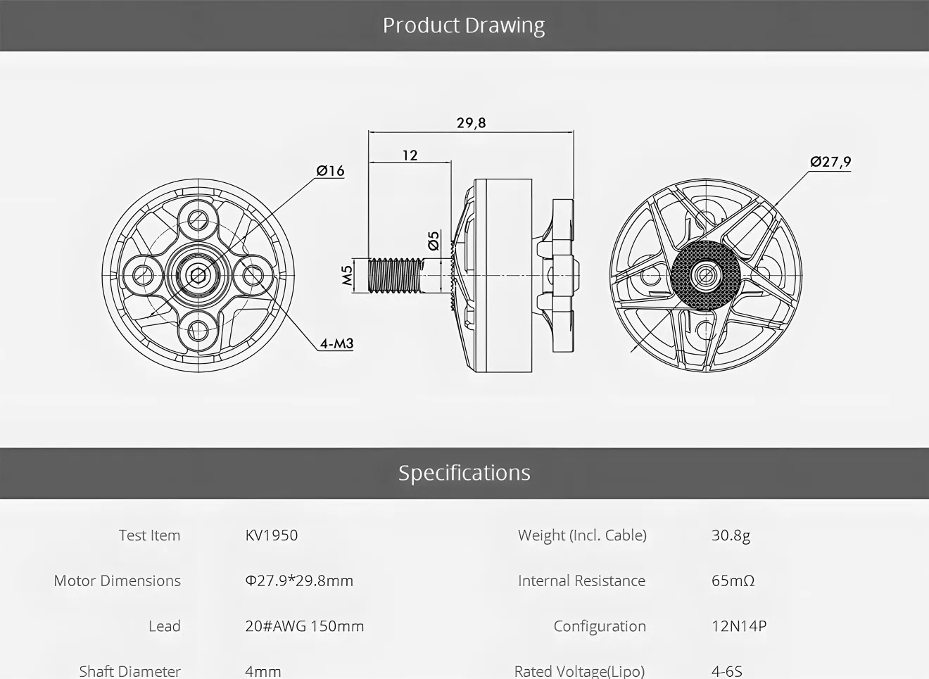 t hobby f40 pro iv 2306 motor product drawing