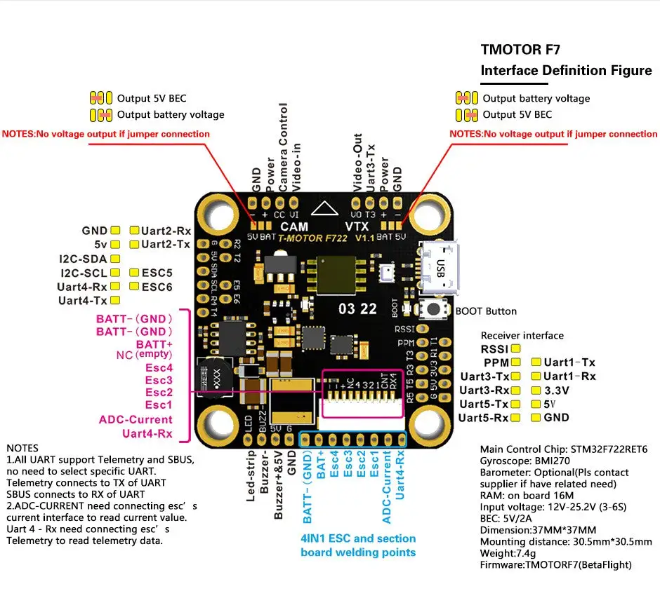 t hobby f7 30.5x30.5 fpv drones flight controller diagram