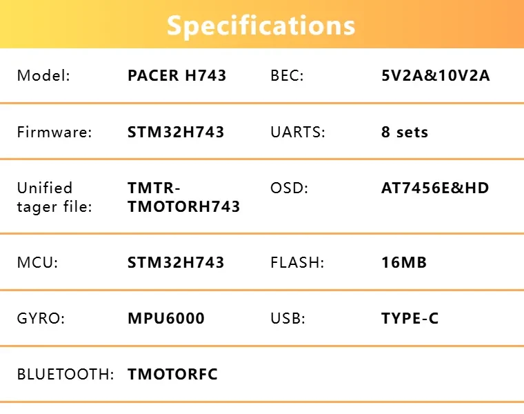 t hobby pacer h7 hd mpu6000 fc specifications