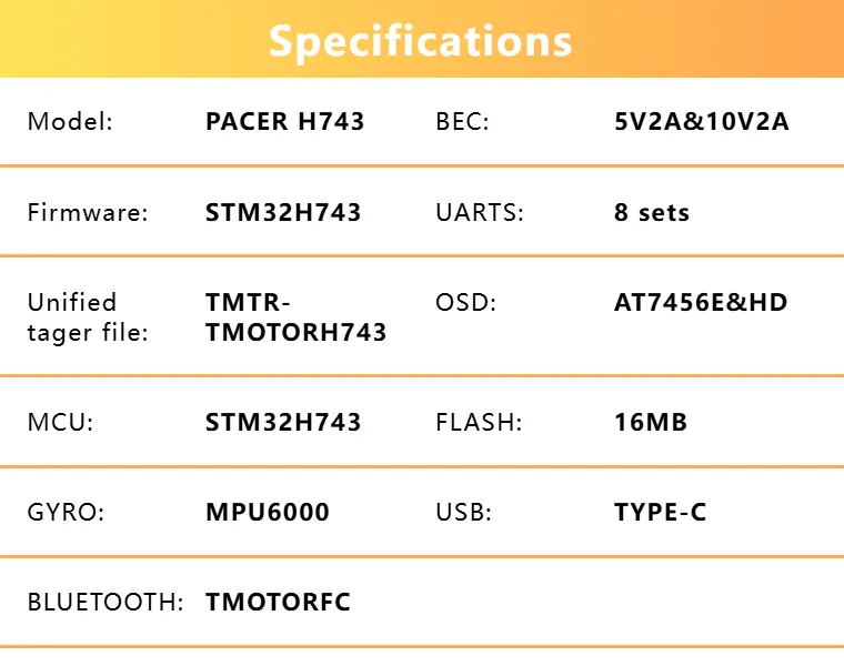 t hobby pacer h7 hd mpu6000 fc specifications