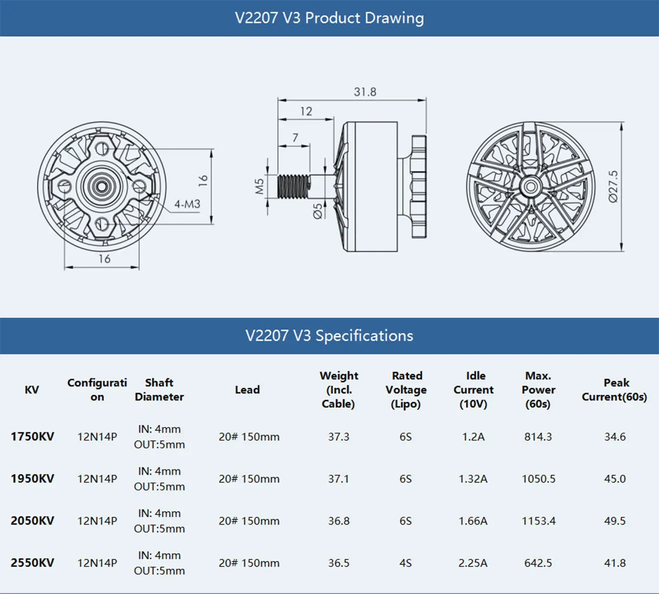 T-Hobby Velox V2207 V3.0 Motor Drawing
