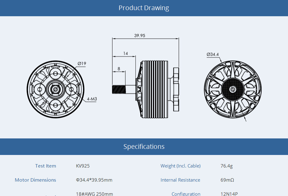 Droduct drawing for T-Motor cine66 fpv motortest report