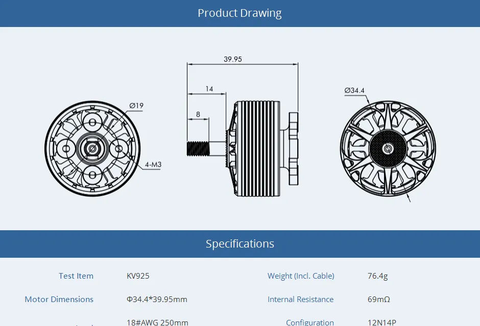 Droduct drawing for T-Motor cine66 fpv motortest report