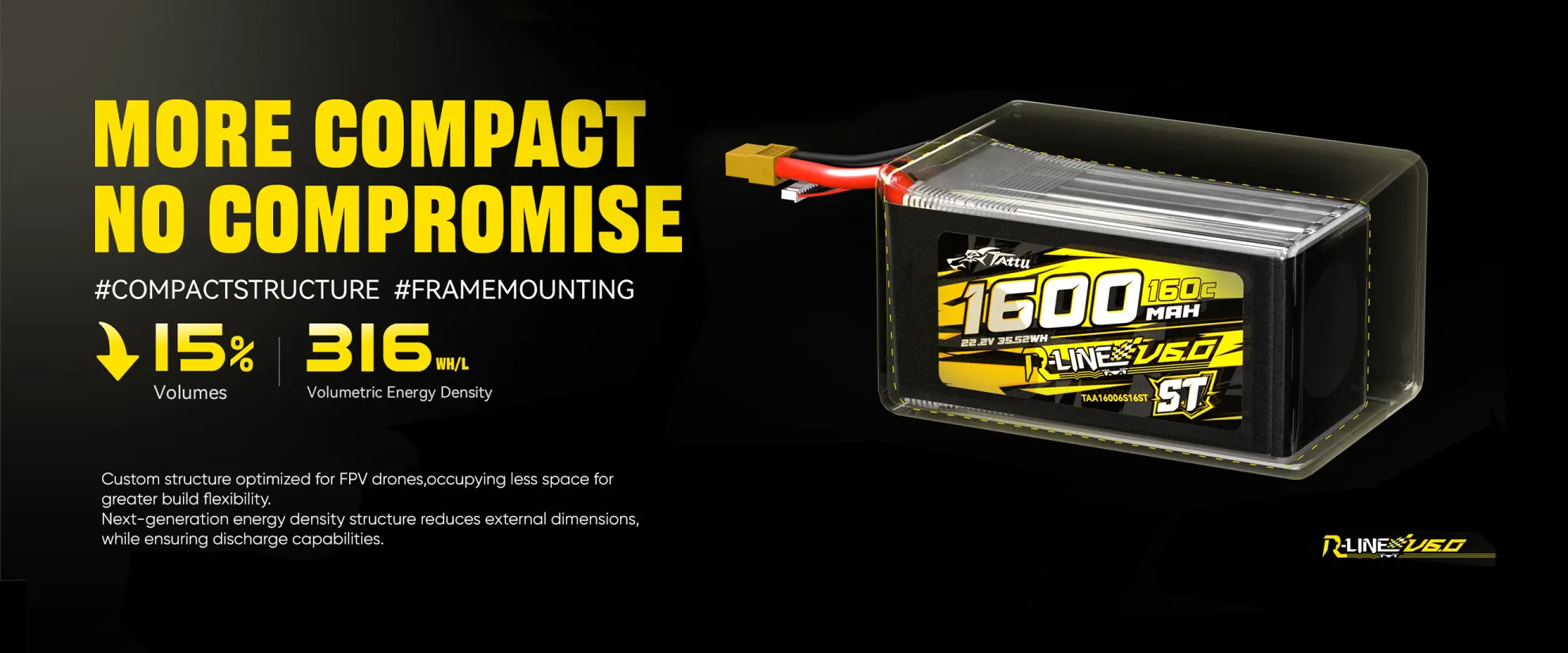 tattu r Line 1600mah 160c 6s ipo battery pack pc more compact