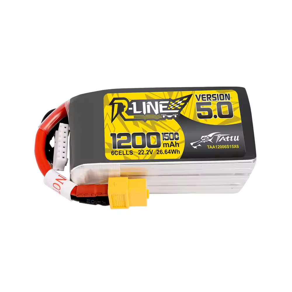 Tattu R-Line Version 5.0 1200mAh 6S 150C 22.2V Lipo Battery Pack Front