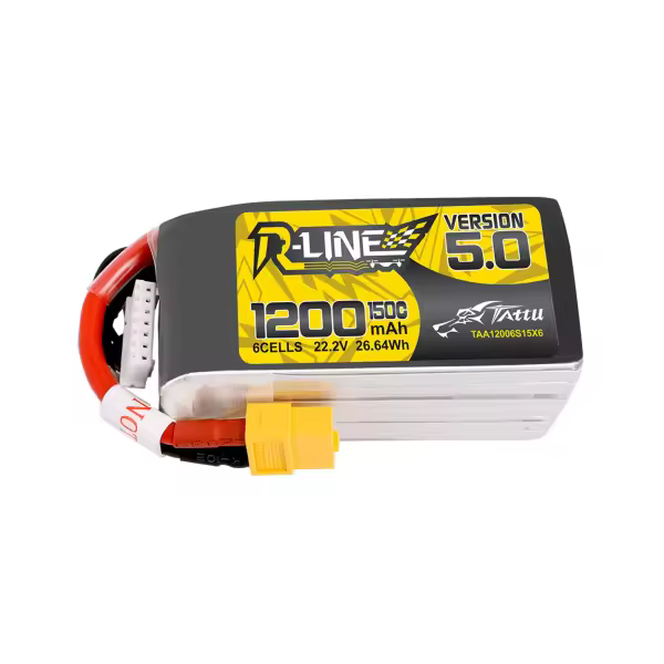 Tattu R-Line Version 5.0 1200mAh 6S 150C 22.2V Lipo Battery Pack Front