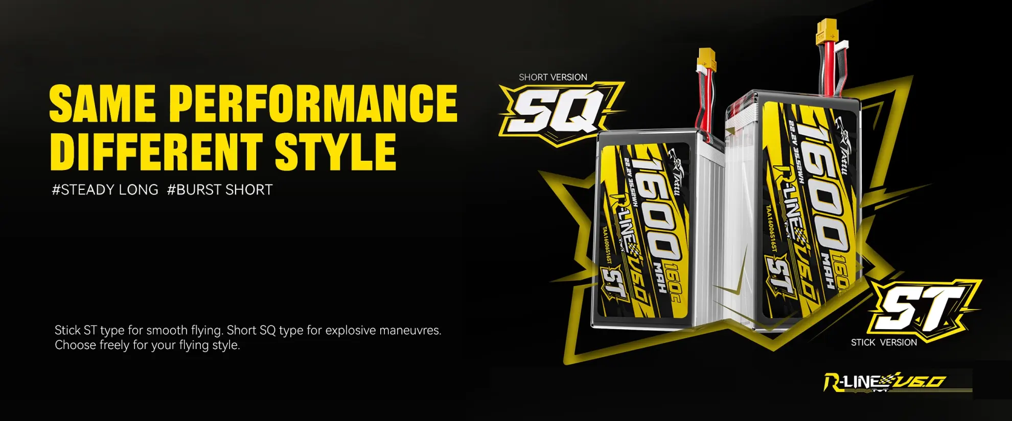 tattu r line version 6.0 1600mah 160c 6s 22.2v sq lipo battery