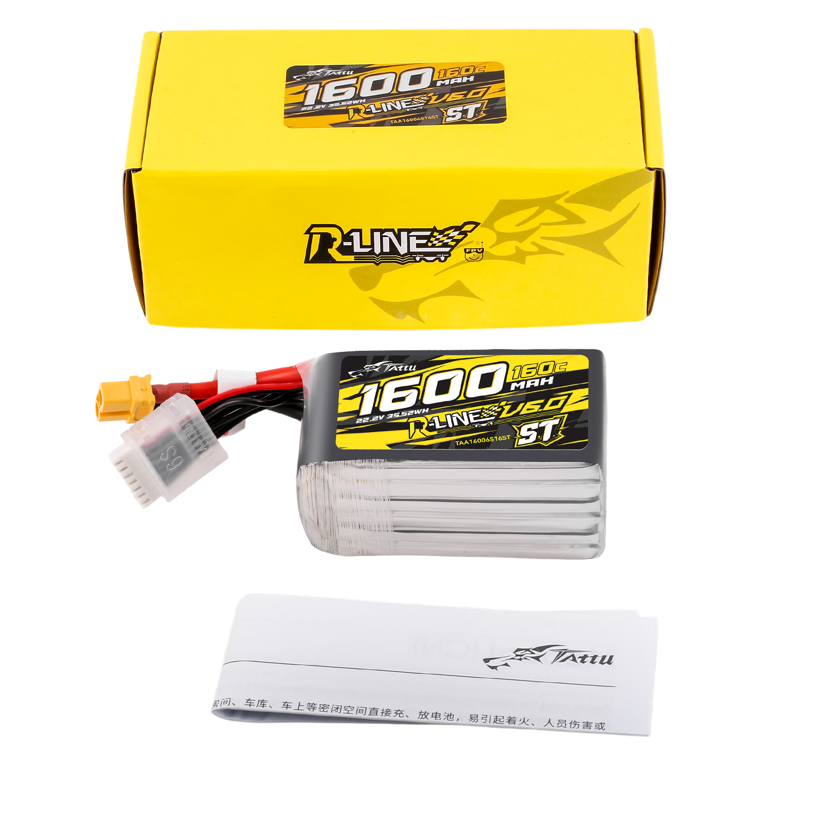 Tattu R-Line Version 6.0 1600mAh 160C 6S 22.2V ST Lipo Battery Pack wi
