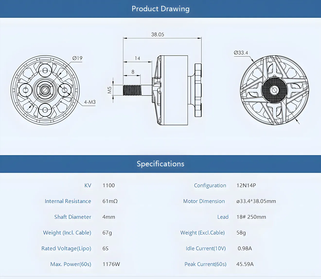 thobby f100 2810 fpv cinematic brushless motor drawing and specifications