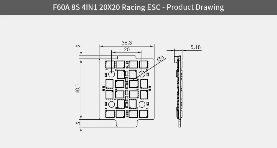 thobby f60a 8s 4in1 esc product drawing