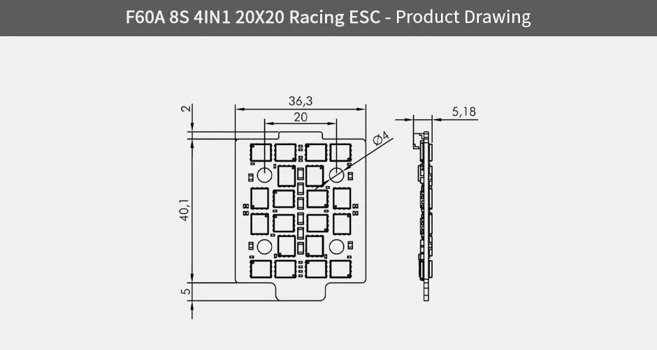 thobby f60a 8s 4in1 esc product drawing