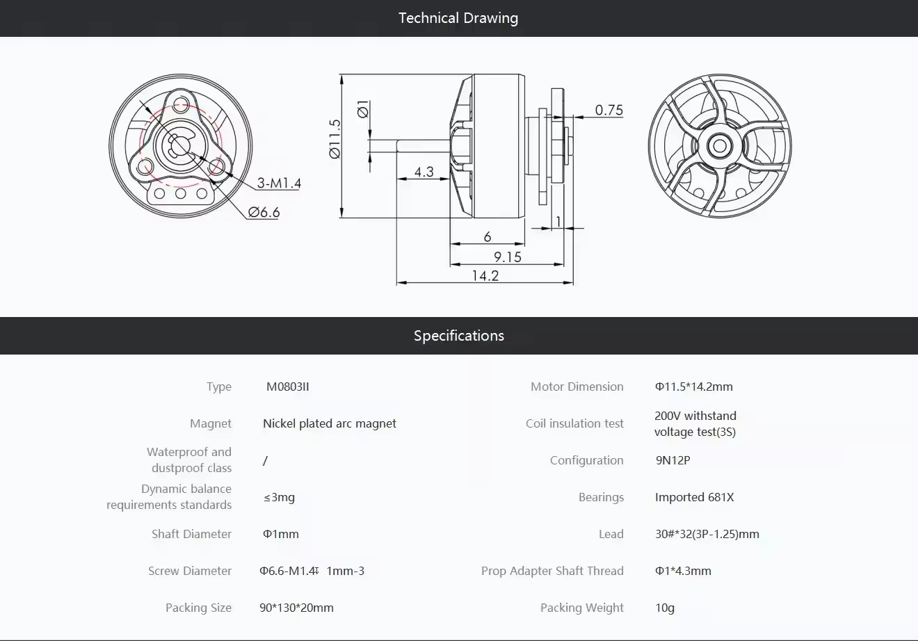 thobby m0703 ii motor size