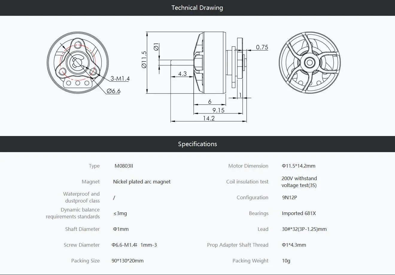 thobby m0703 ii motor size