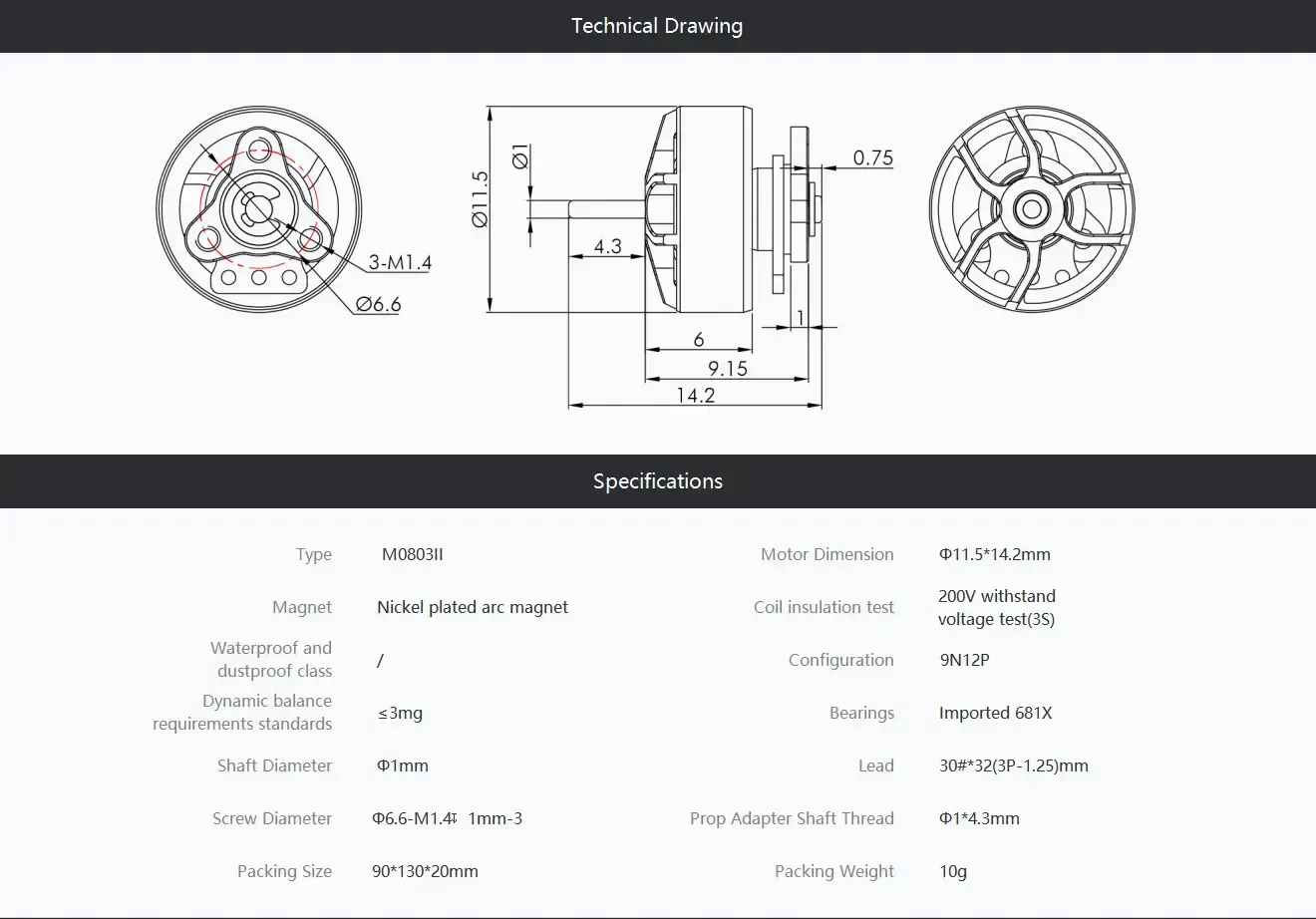thobby m0703 ii motor size