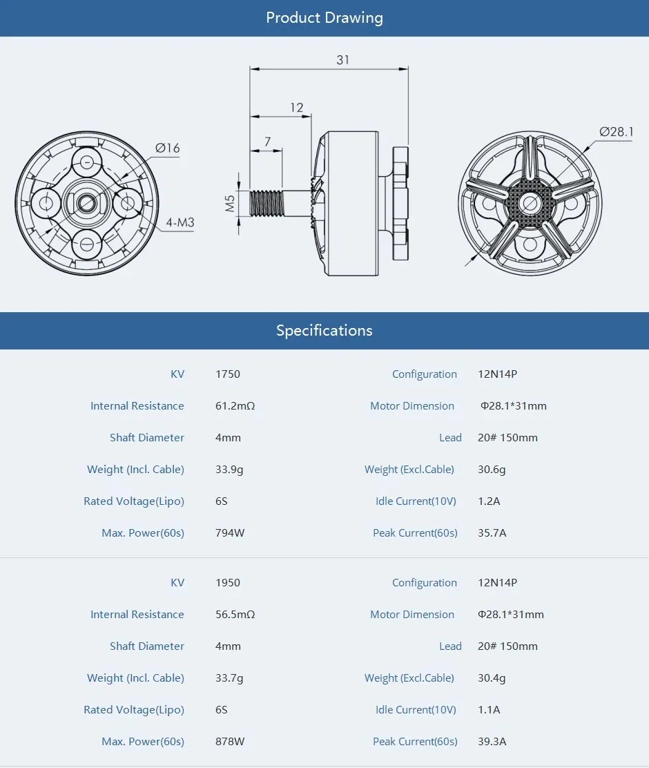 thobby pacer v2 p2207 motor product drawing