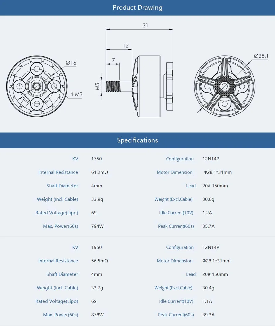 thobby pacer v2 p2207 motor product drawing