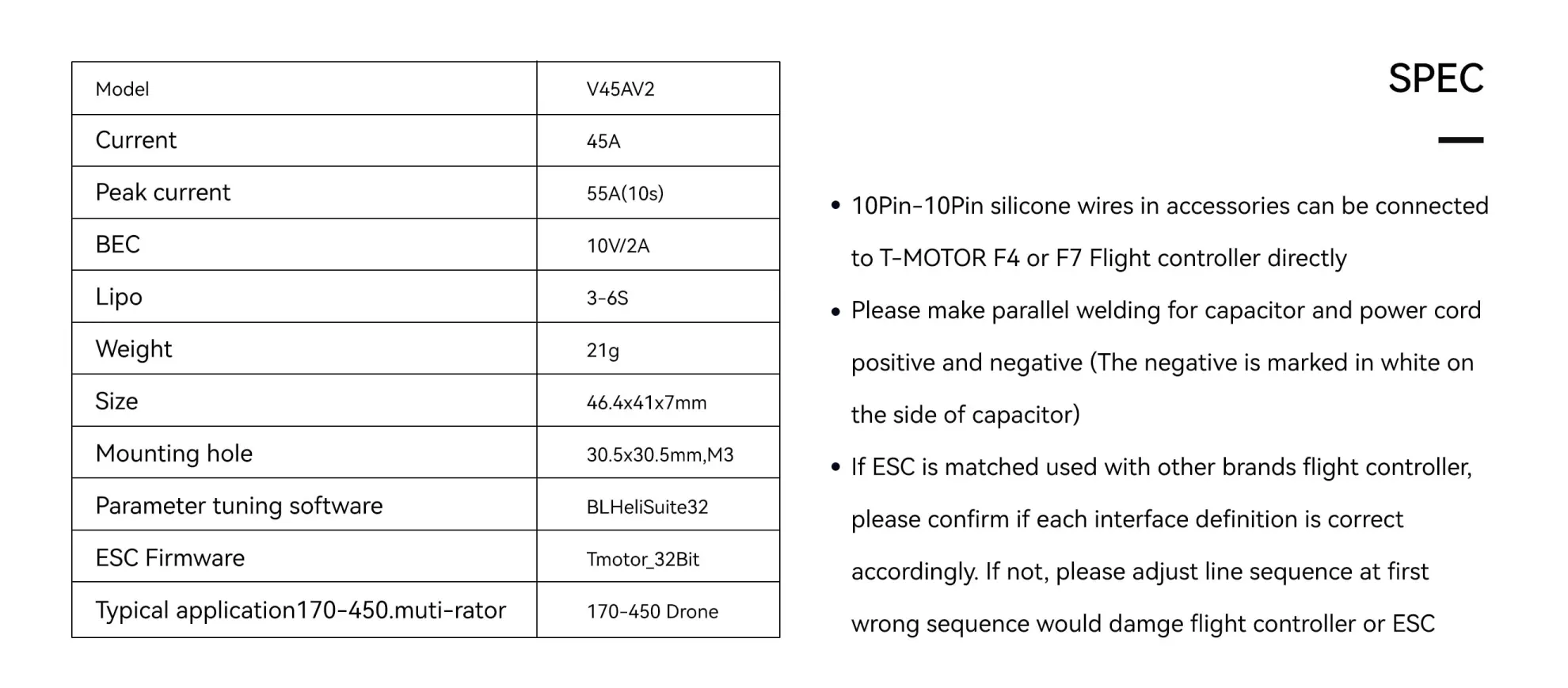 thobby velox v45a v2 3 6s blheli32 4 in 1 esc specifications