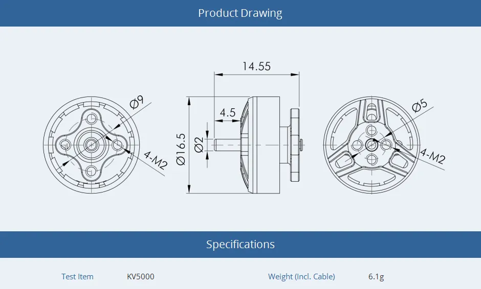 TMOTOR F1303 Brushless Motor size chart