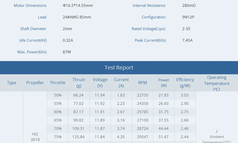 TMOTOR F1303 Brushless Motor specifications
