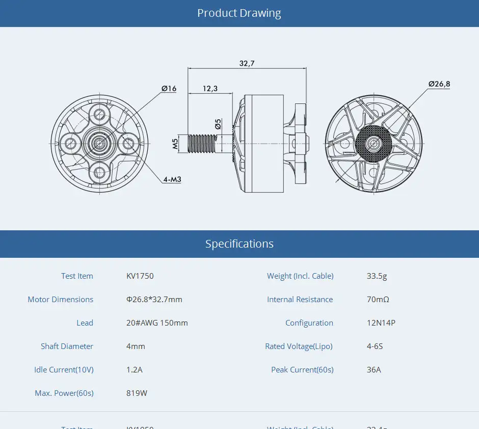 TMOTOR F60 PRO IV V2.0 2207.5 brushless motor size chart