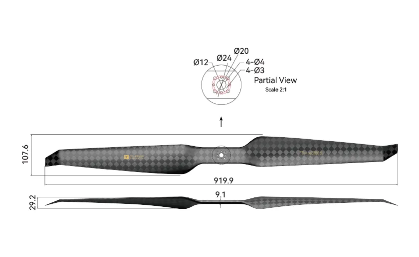 tmotor hep l 36x12 propeller technical drawing