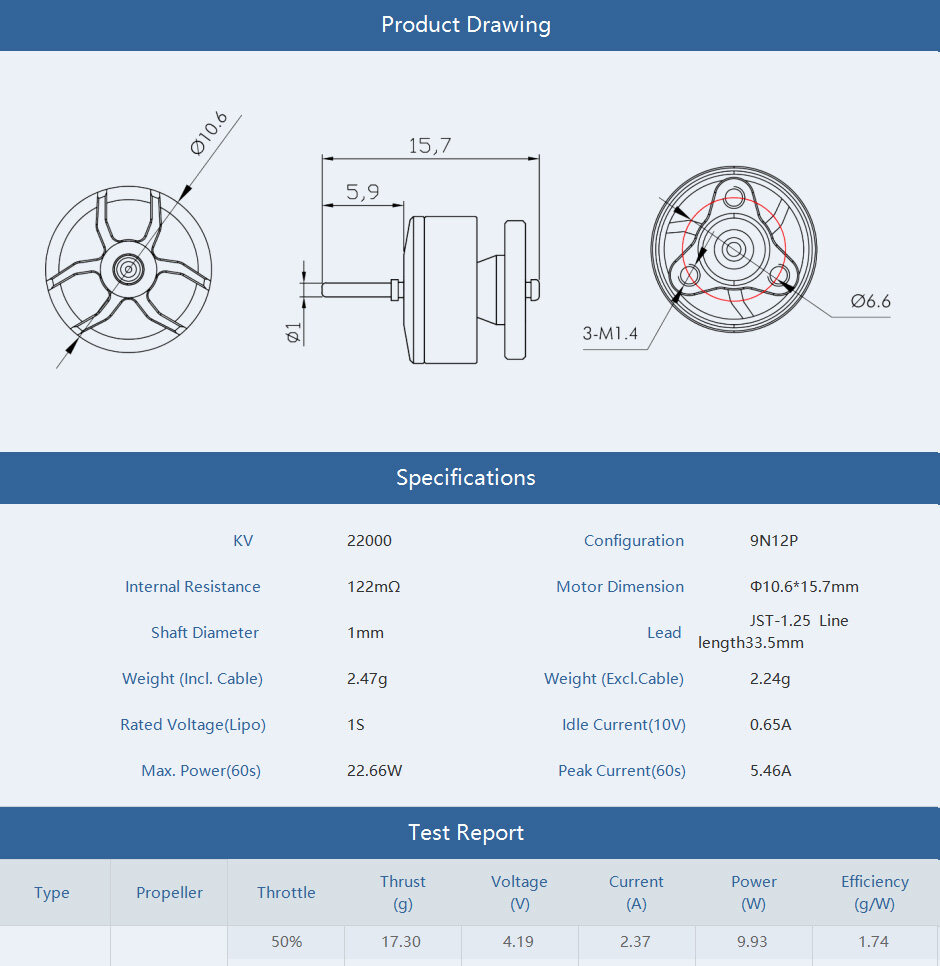 Product drawing for T-Motor m0803 micro motor
