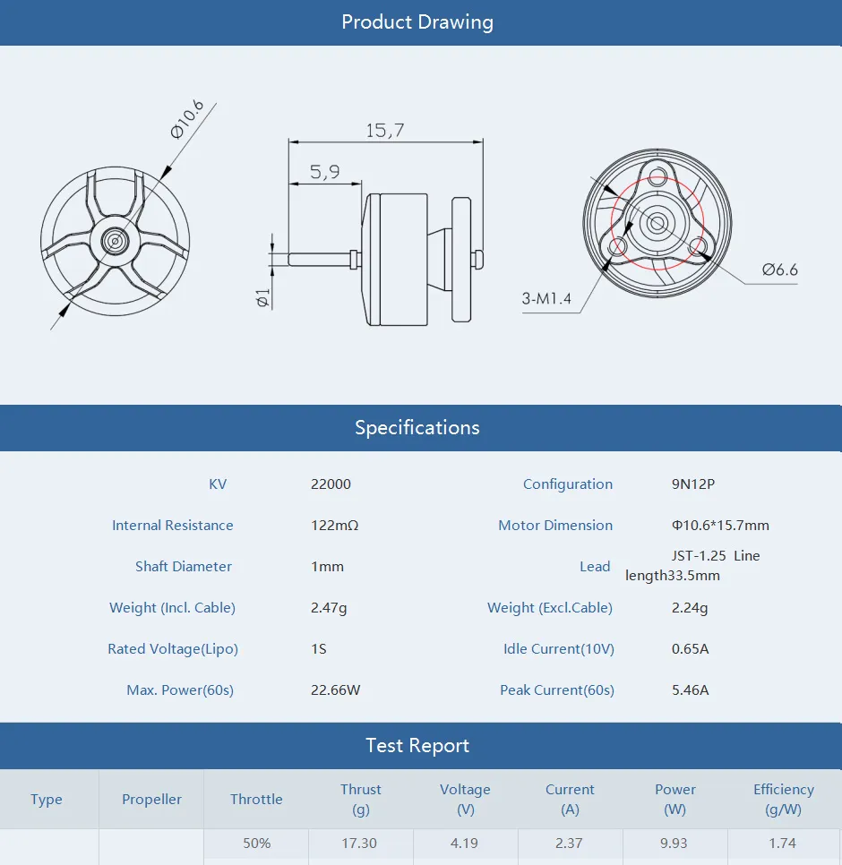 Product drawing for T-Motor m0803 micro motor