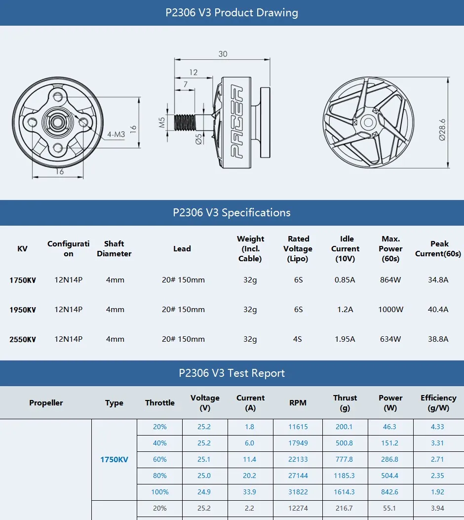 T-Motor p2306 v3 motor drawing