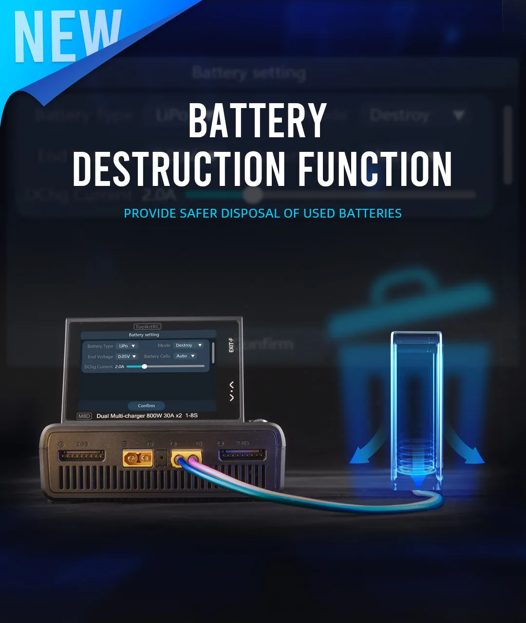 toolkitrc m8d dual channel smart charger battery destruction funcation