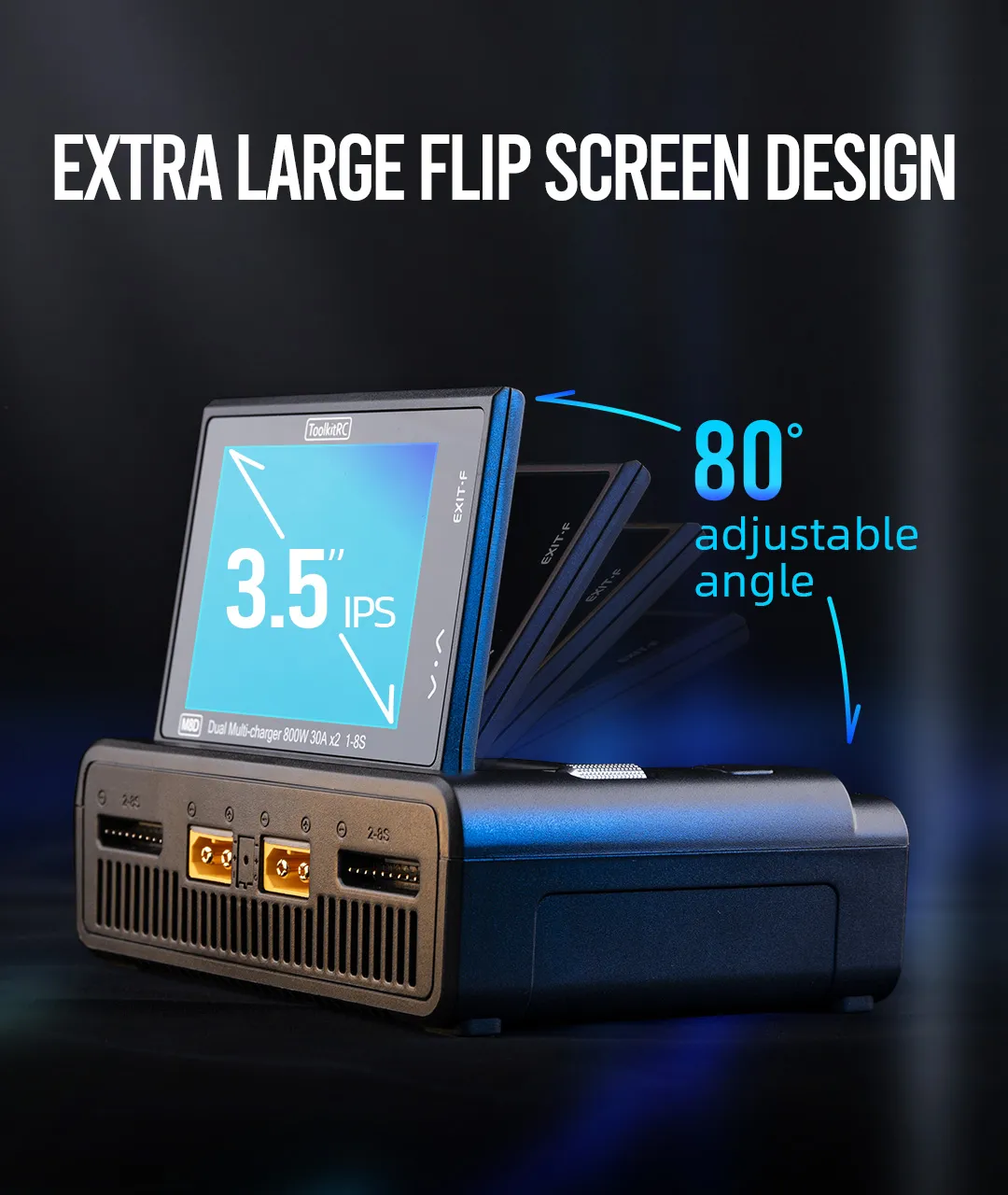 toolkitrc m8d dual channel smart charger extra large flip screen design