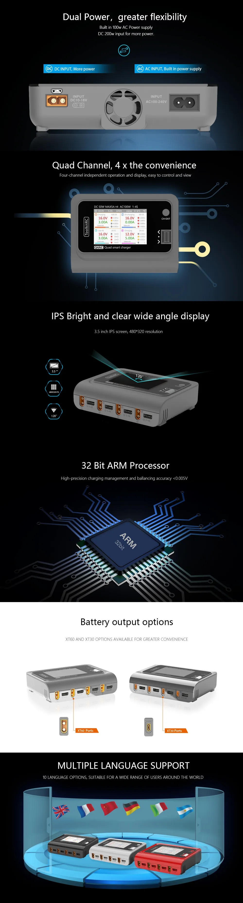 toolkitrc q4ac 1 4s 100w ac 200w dc 4ch smart charger info