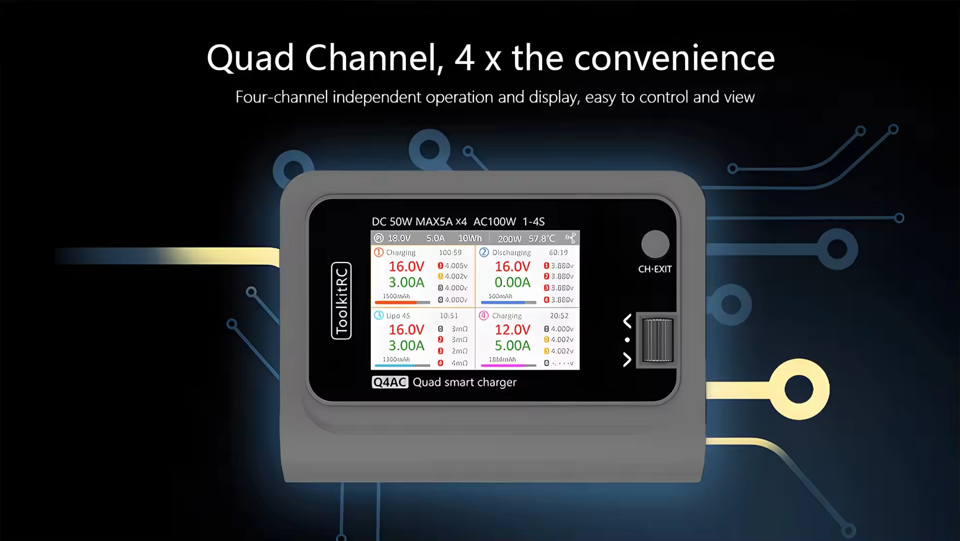 toolkitrc q4ac 1 4s 100w smart charger quad channel