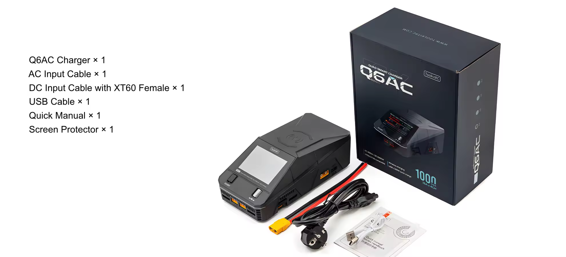 toolkitrc q6ac 4 channel ac dc smart battery charger package