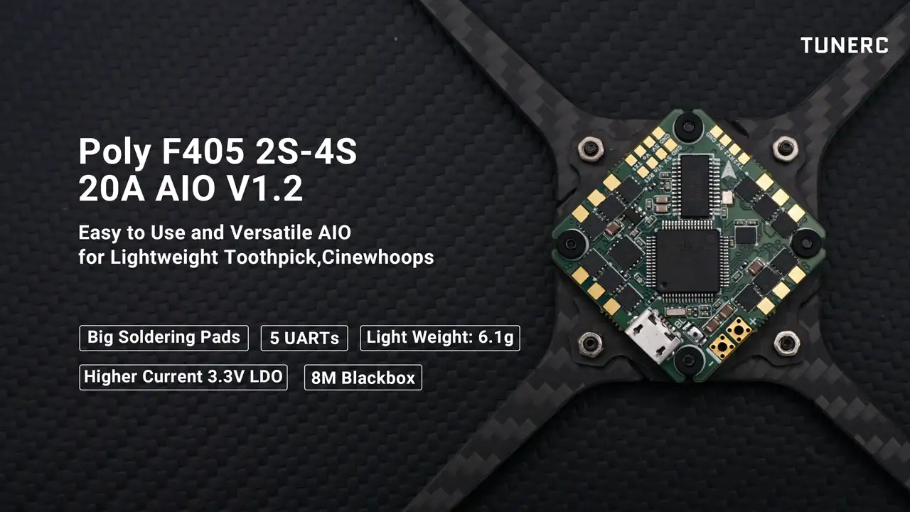 tunerc poly f405 20a 2s 4s aio display
