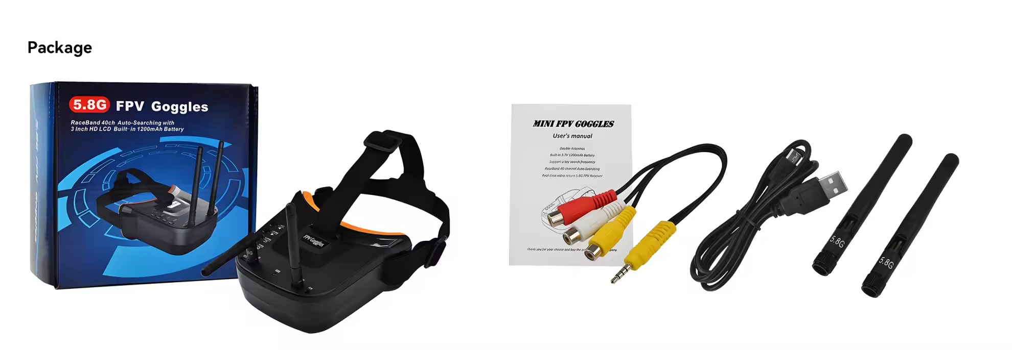 vr009 3 58ghz 40ch fpv goggles package